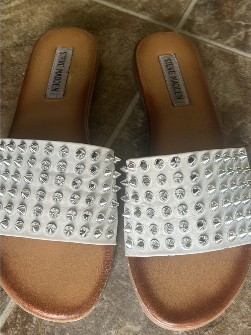 Steve Madden White Studded Slide Mules